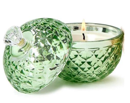 Covered Metallic Glass Filled Candle in Gift Box-Green
